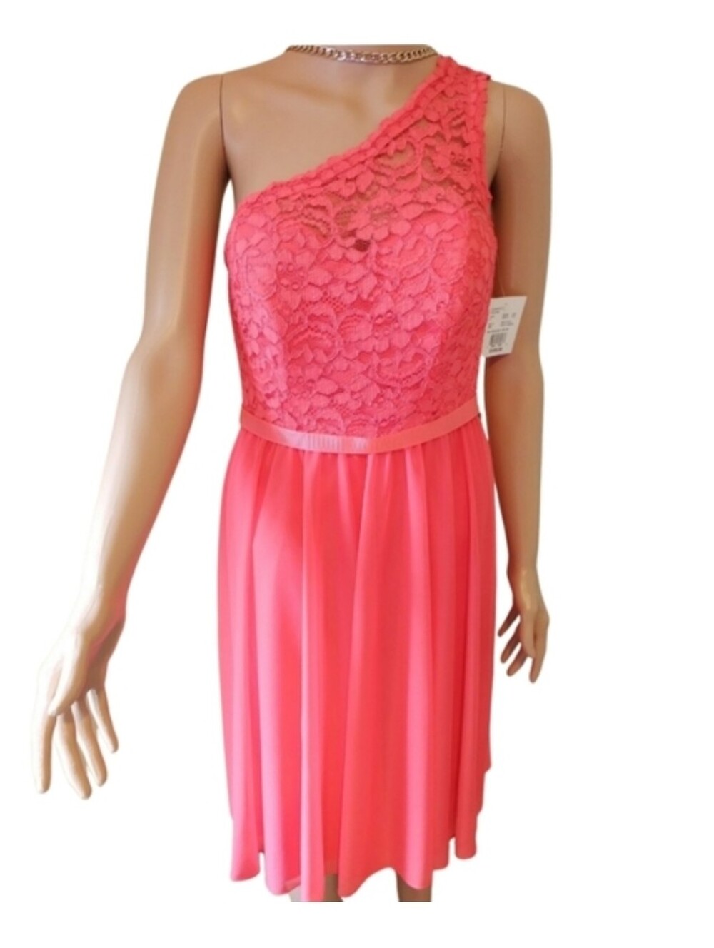 DAVID'S BRIDAL Short One Shoulder Corded Lace Dress